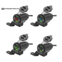 Carregar imagem no visualizador da galeria, Carregador USB Duplo para Veículos e Motos com Voltímetro - Garagem Popular